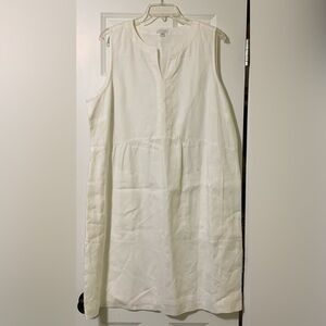 NWOT White L J.Jill Love Linen Shift Dress Sleeveless Pockets